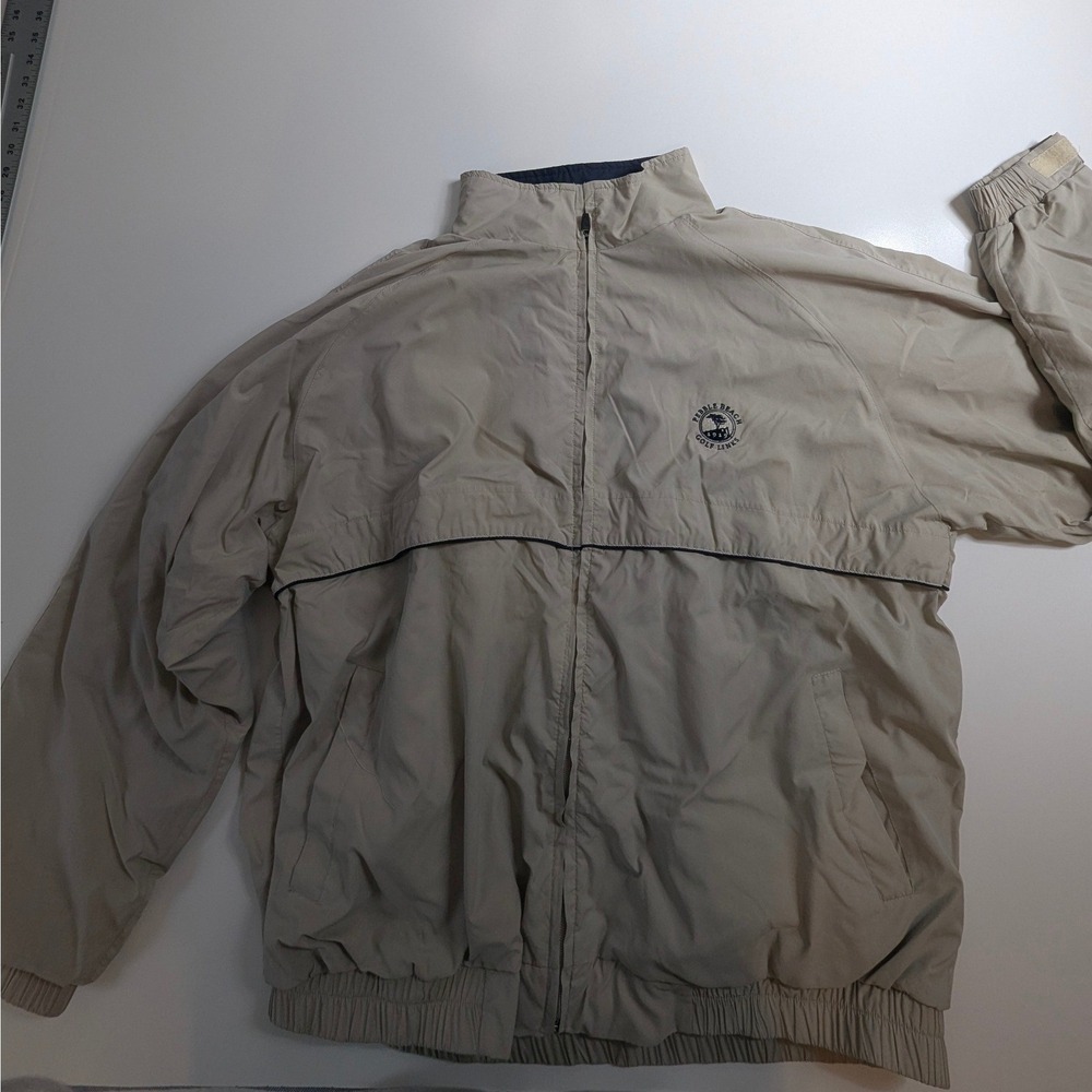 Clark Gregory Pebble Beach Golf Links Windbreaker Jacket Mens XL Tan Full Zip